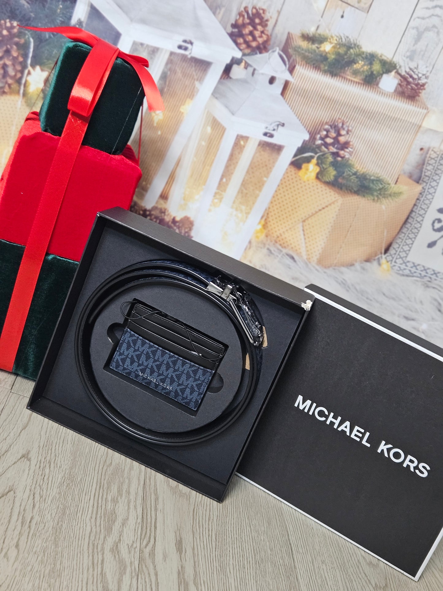 Set Michael Kors cintura + portacarte nero/blu