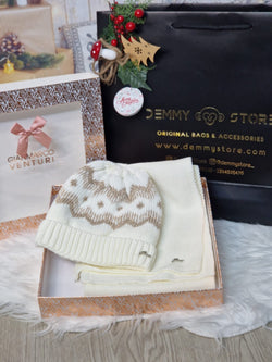 Cream GMV scarf + hat set