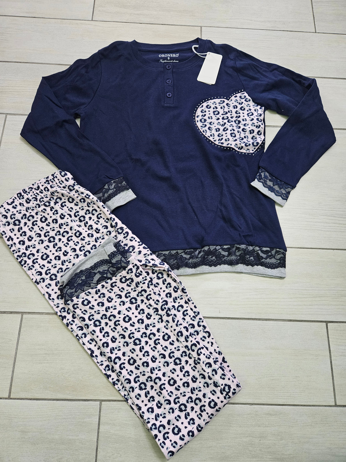 Pigiama caldo cotone rosa/blu S