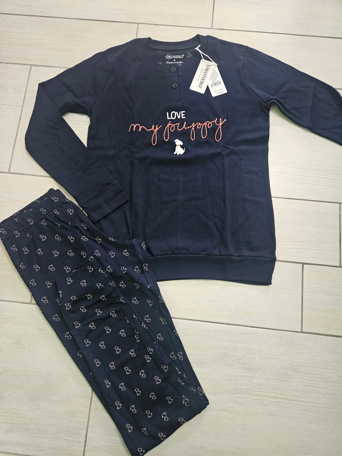 Pigiama caldo cotone blu navy S