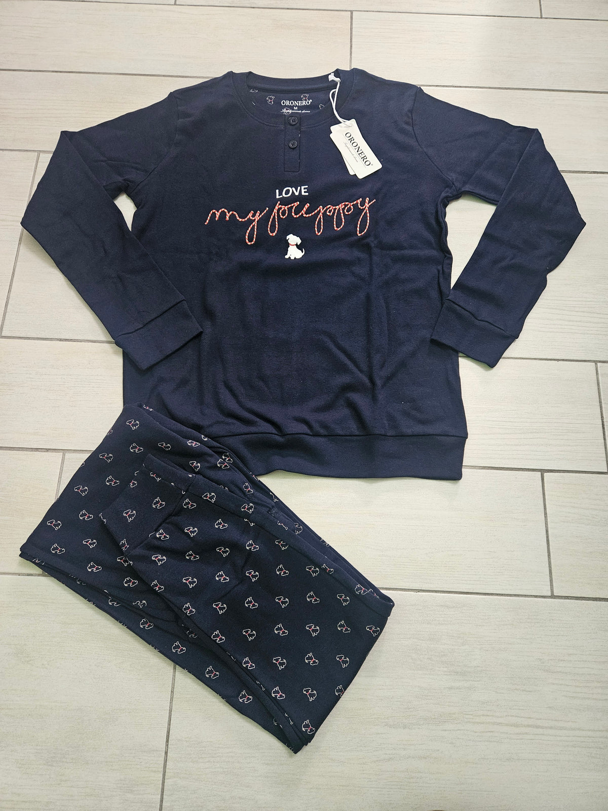 Pigiama caldo cotone blu navy M